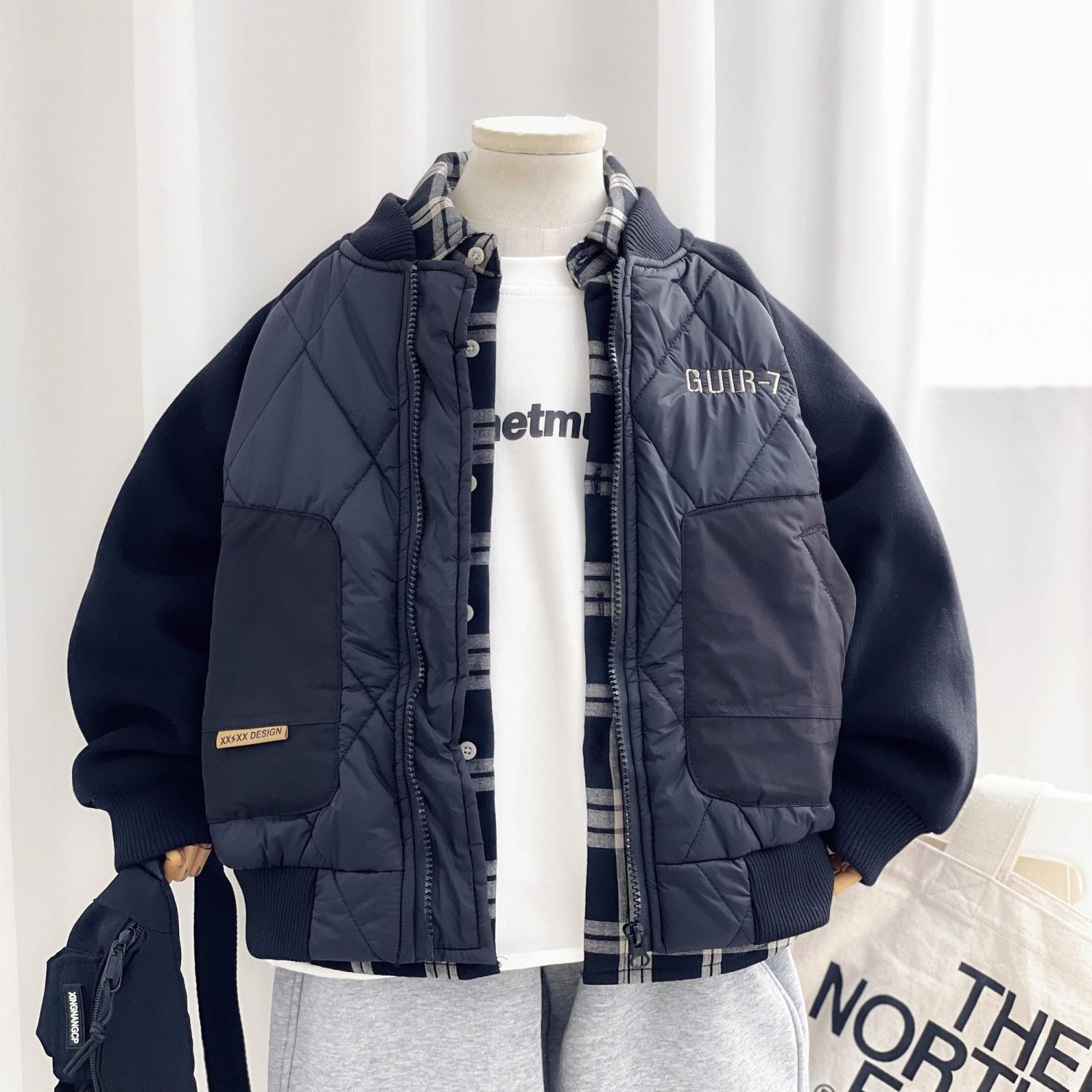男童秋冬新款棉衣加厚保暖棉服中小童韩版洋气夹棉保暖拼接XIANNL