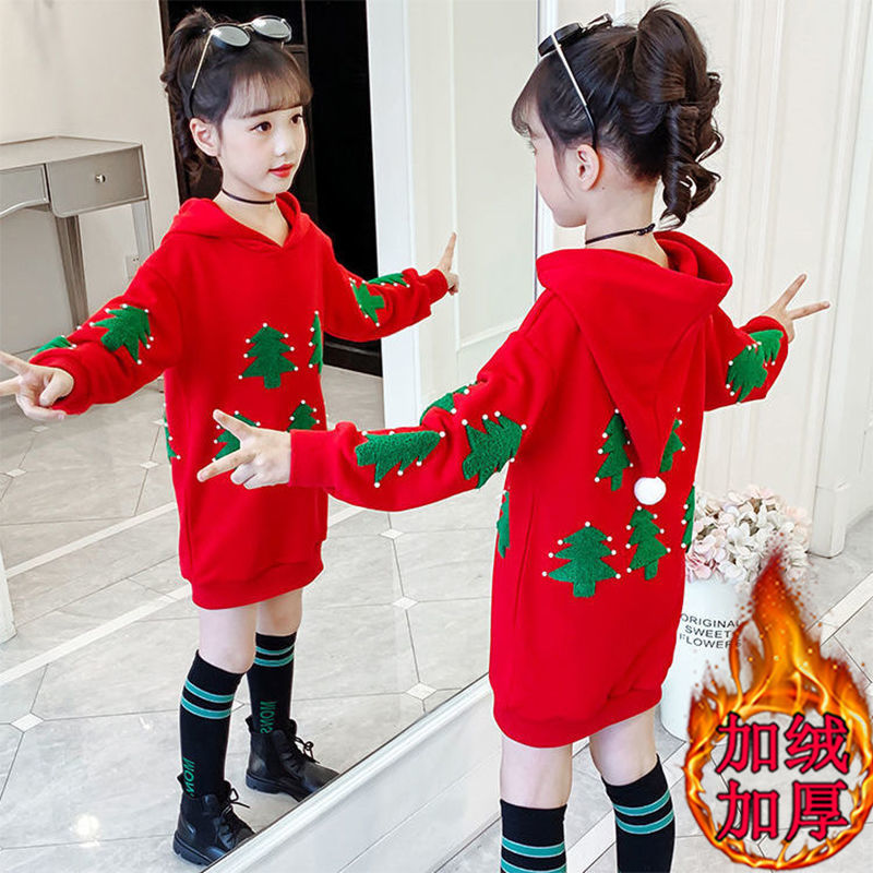女童秋冬加绒卫衣2023新款冬韩版潮中大童小女孩网红洋气长XIANNL