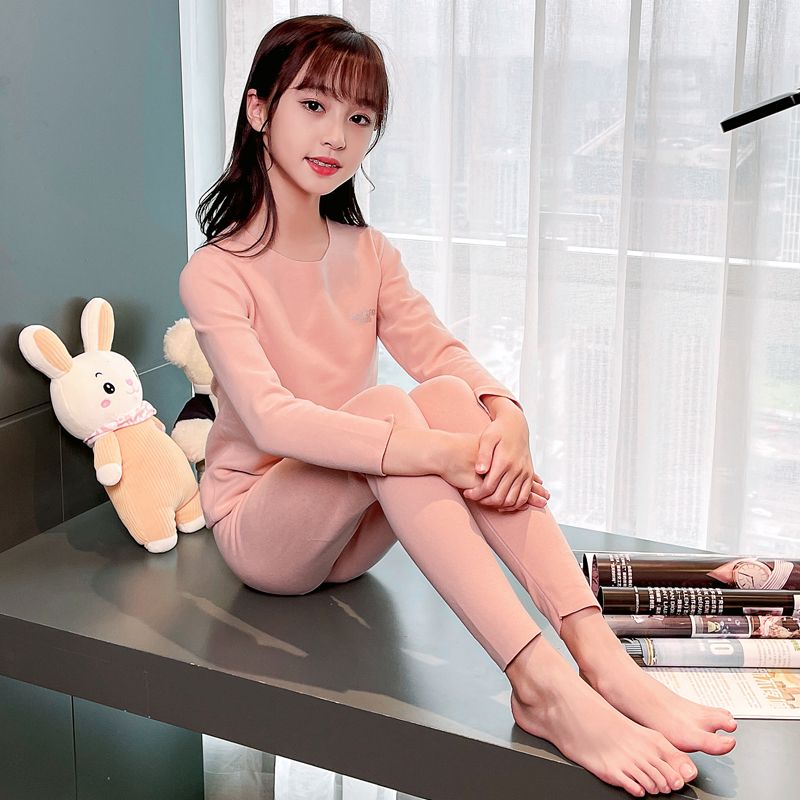 德绒儿童保暖内衣加绒秋衣秋裤秋冬女孩中大童棉毛衫女童内XIANNL