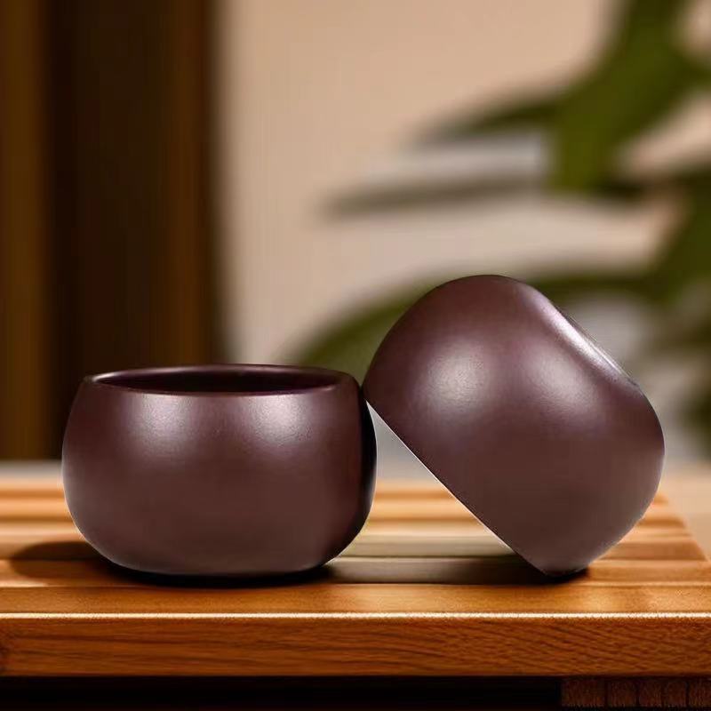宜兴紫砂紫朱泥矮主人杯（双杯）