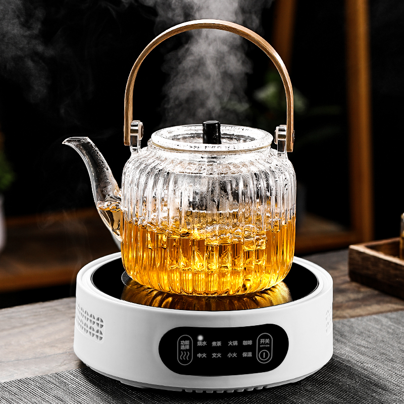 煮茶壶全玻璃烧水泡茶专用电陶炉耐高温家用养生花茶具提梁蒸茶器