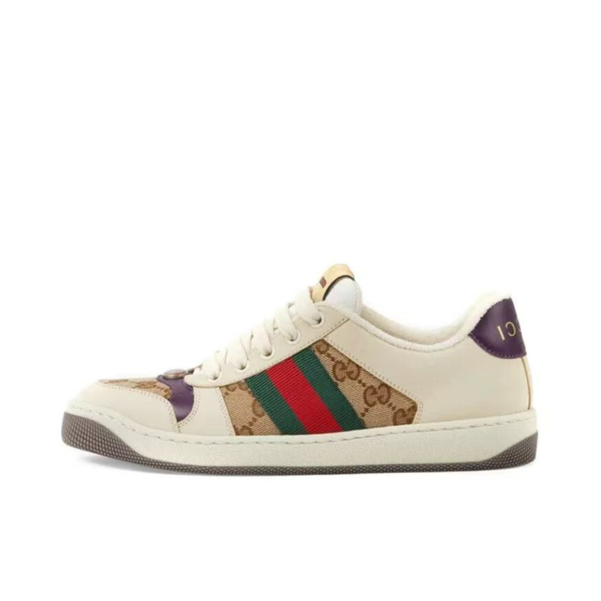 全新未使用 GUCCI/古驰 Screener系列GG珐琅低帮休闲紫尾乌木色