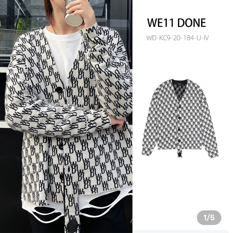 全新未使用 WE11 DONE 【佳娴专属】 印花V领宽松针织毛衣男女同款