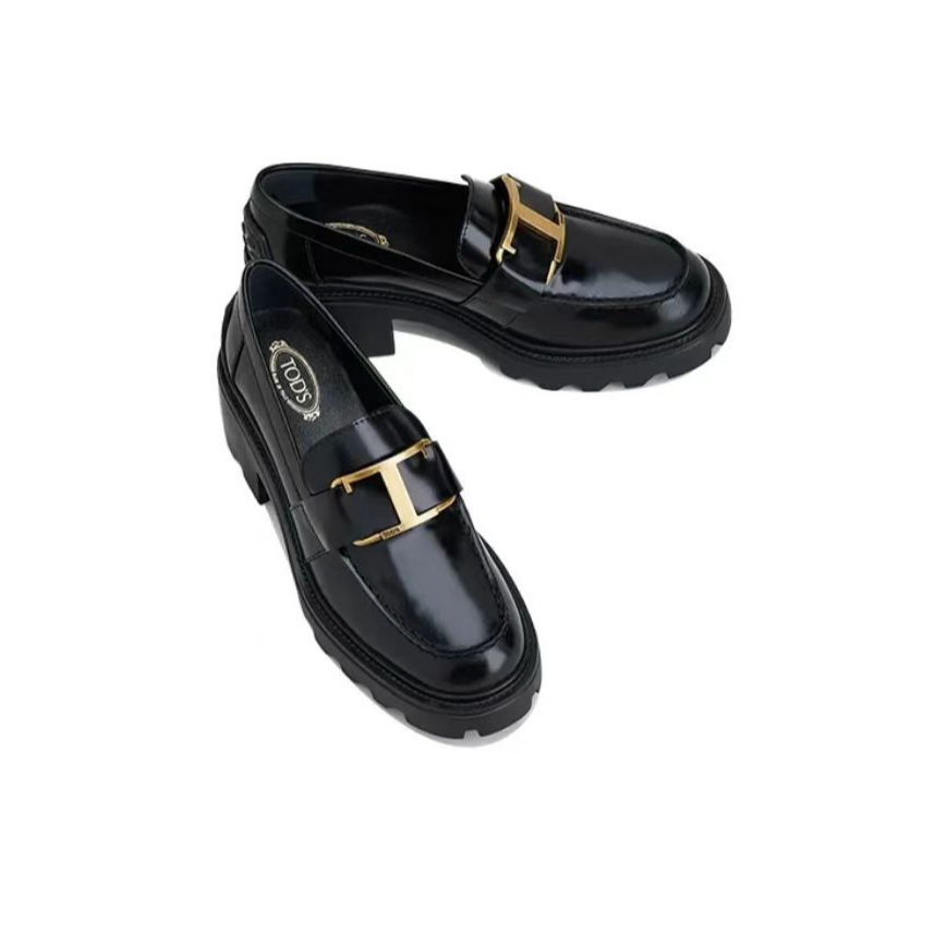 全新未使用 TOD’S/托德斯 高跟百搭休闲厚底乐福鞋时尚黑色女款