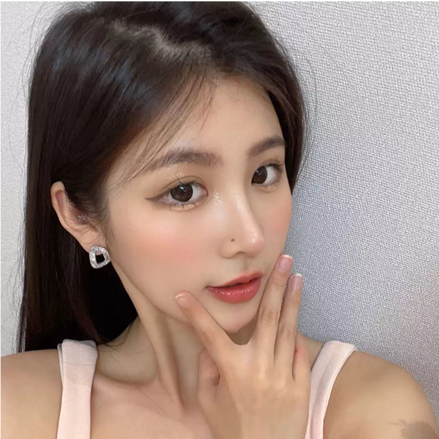 铜合金合成锆石耳饰 不规则圆圈耳环法式气质简约轻奢耳饰QC1614