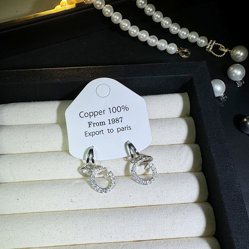 铜合金锆石耳饰 耳环简约时尚轻奢气质气质镶嵌耳钉QC199