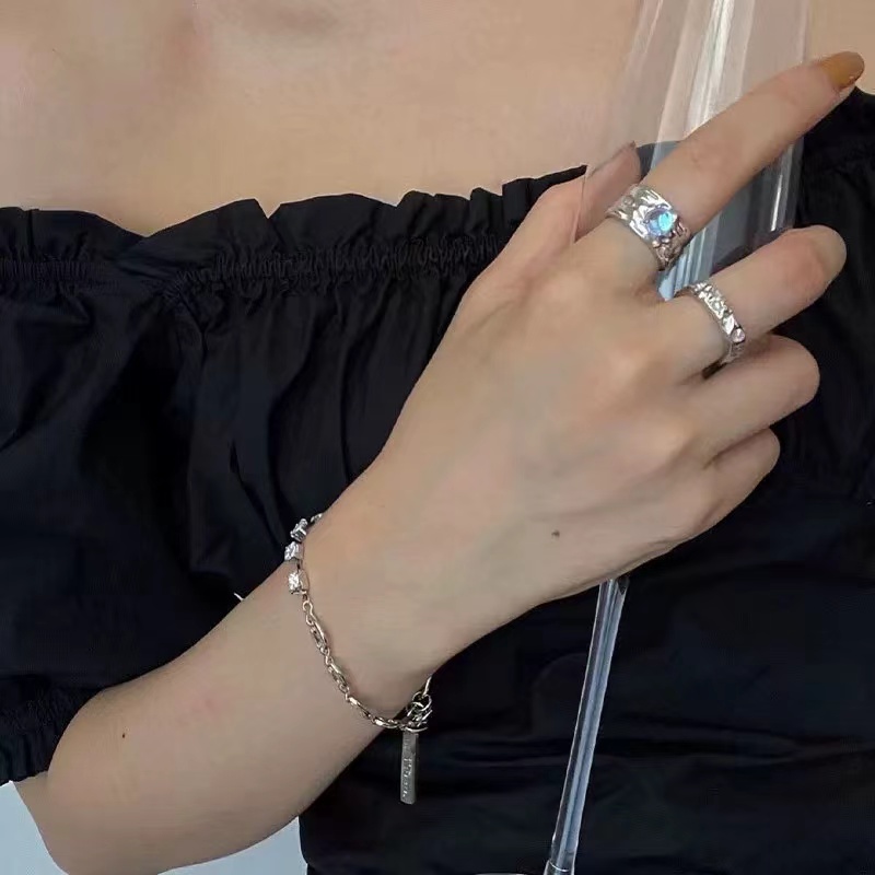 钛钢合成锆石戒指 白月光系列戒指男女潮冷淡风小众设计QC384
