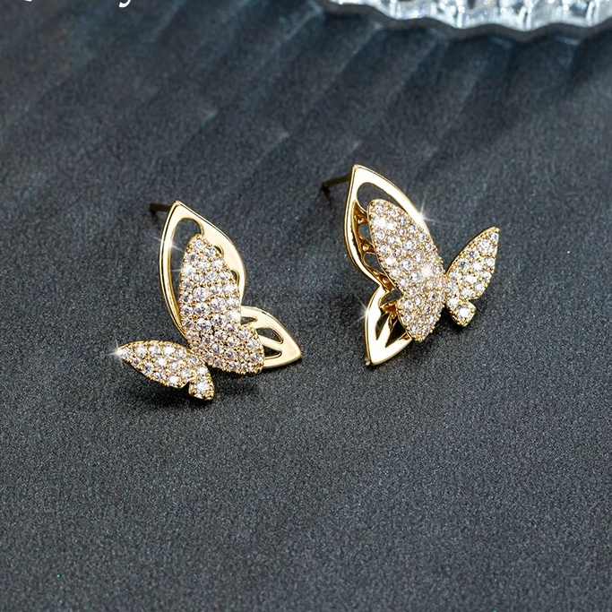 铜合金合成锆石耳饰 蝴蝶气质高级感气质小众独特轻奢耳环QC1662