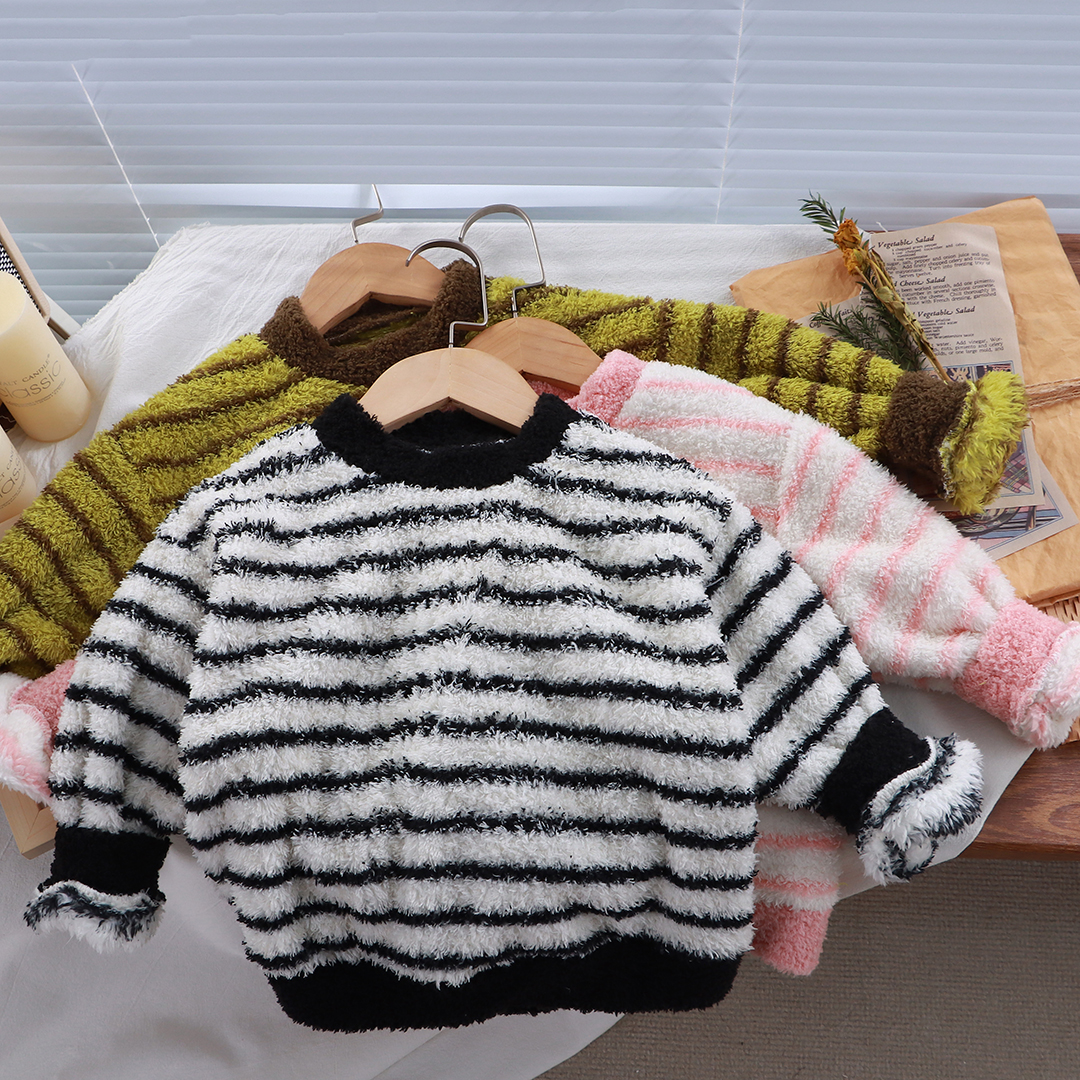 男女童冬款加绒加厚毛毛衣加绒加厚套头圆领卫衣