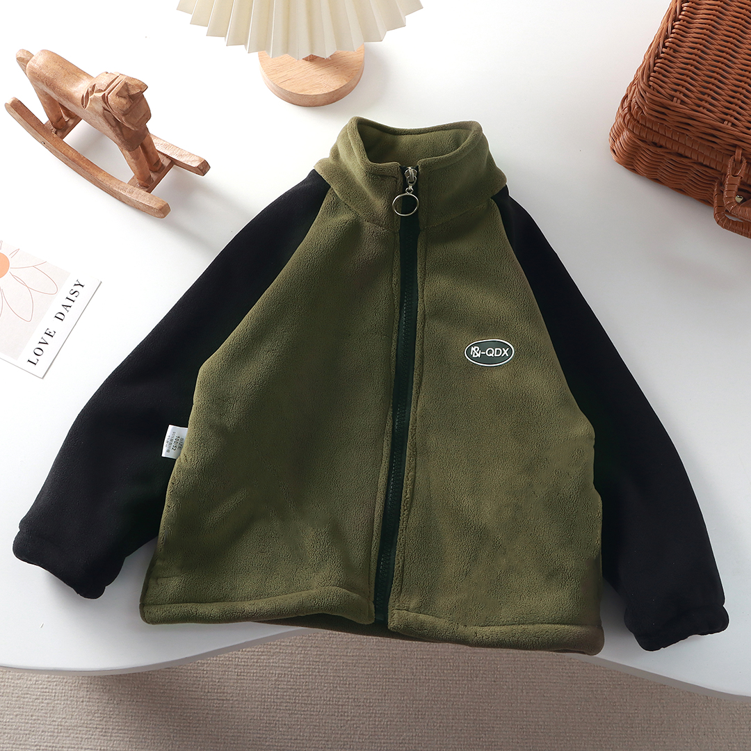 男女童奥粒绒加绒加厚外套儿童保暖立领秋冬款1-15岁拼接韩版