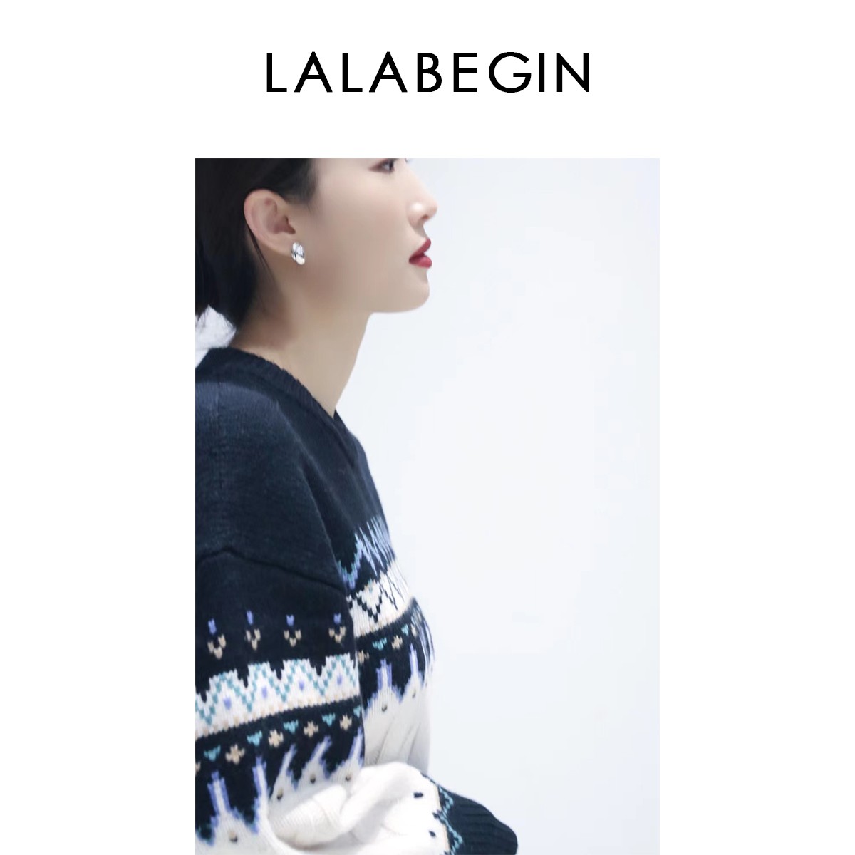 La La Begin窝边草-羊毛粗针提花毛衣