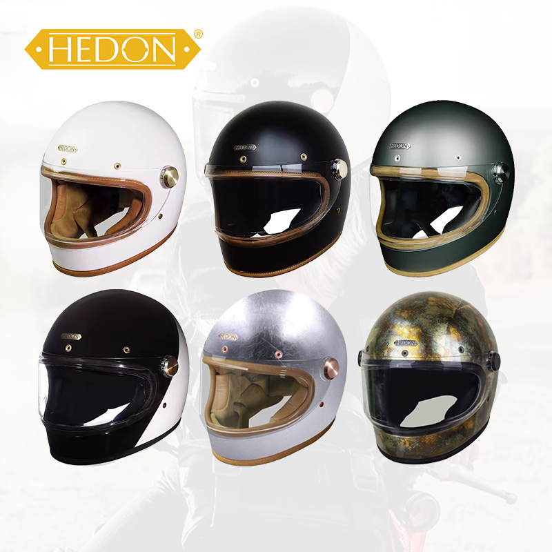 英国HEDON黑豆复古摩托车头盔四季骑行碳纤维全盔男女机车安全帽