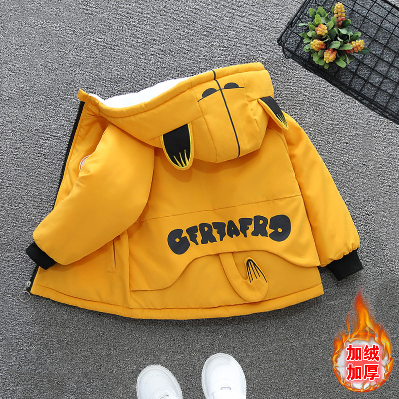 童装男童秋冬装洋气派克服棉服女童卡通连帽上衣新款加绒加厚外套