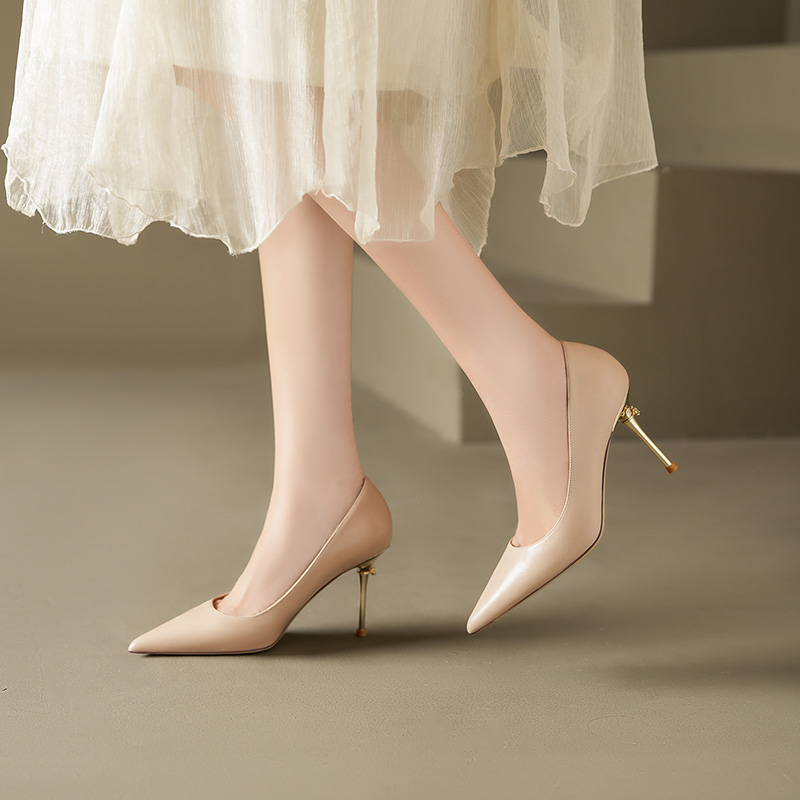 SWRVLV2024新款高跟鞋细跟百搭职业性感时尚尖头细跟单鞋浅口跟鞋
