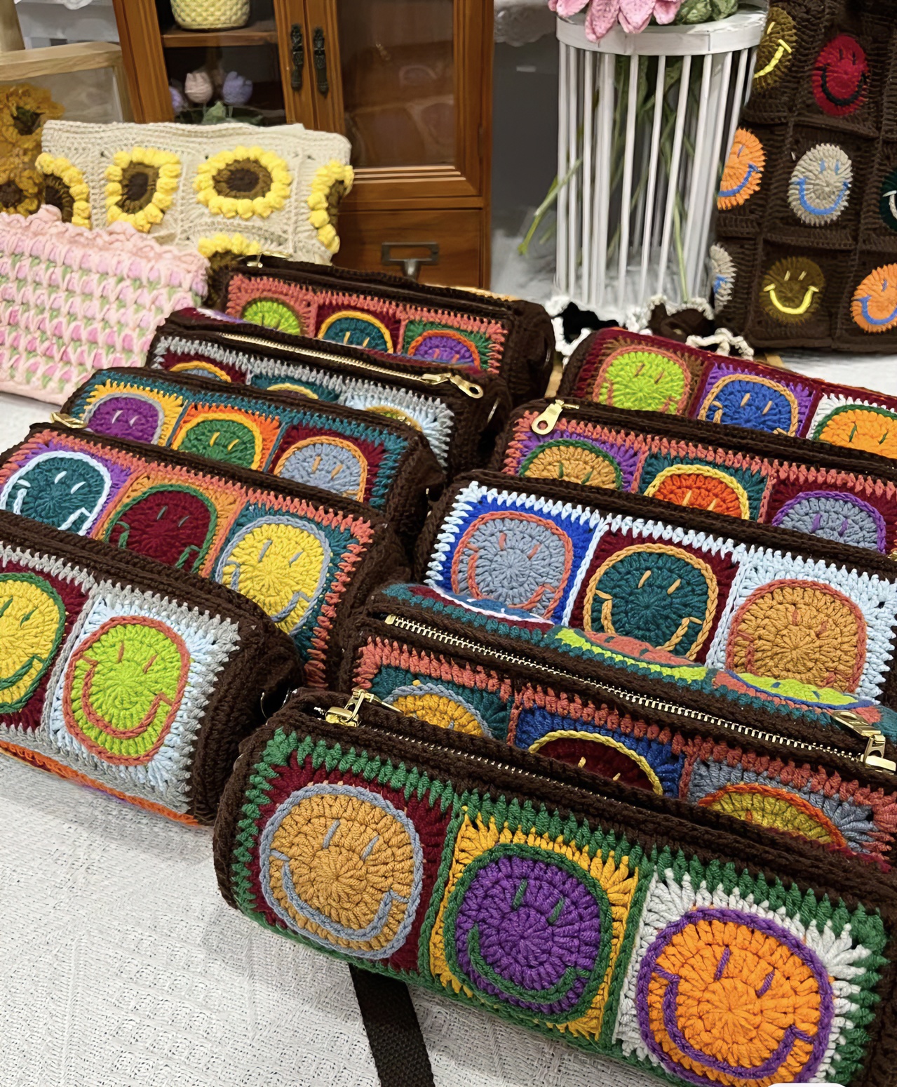 纯手工钩织包包祖母方格衣服棉袜直播间可选更多款向日葵钩花