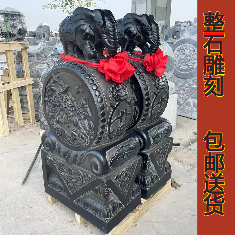 青石石雕大象门墩抱鼓石一对庭院大门口摆件抱鼓石门墩