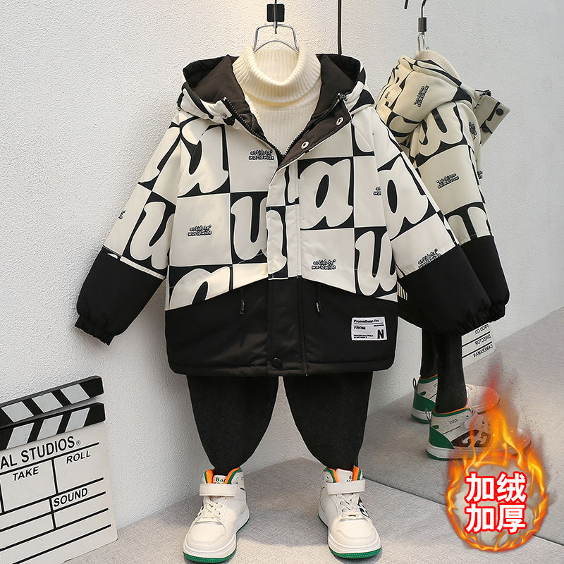 男童冬装棉服派克服加绒外套2023新款秋冬款棉衣中大童加厚衣服潮