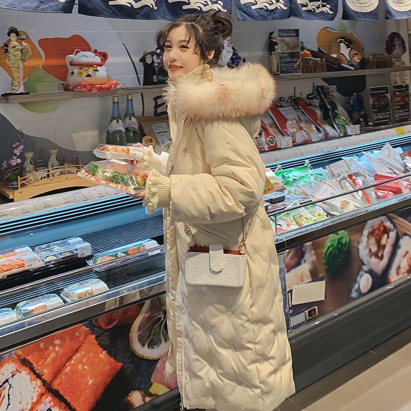 羽绒服新款爆款女士女款雪花刺绣韩版加厚中长款袄大毛领衣