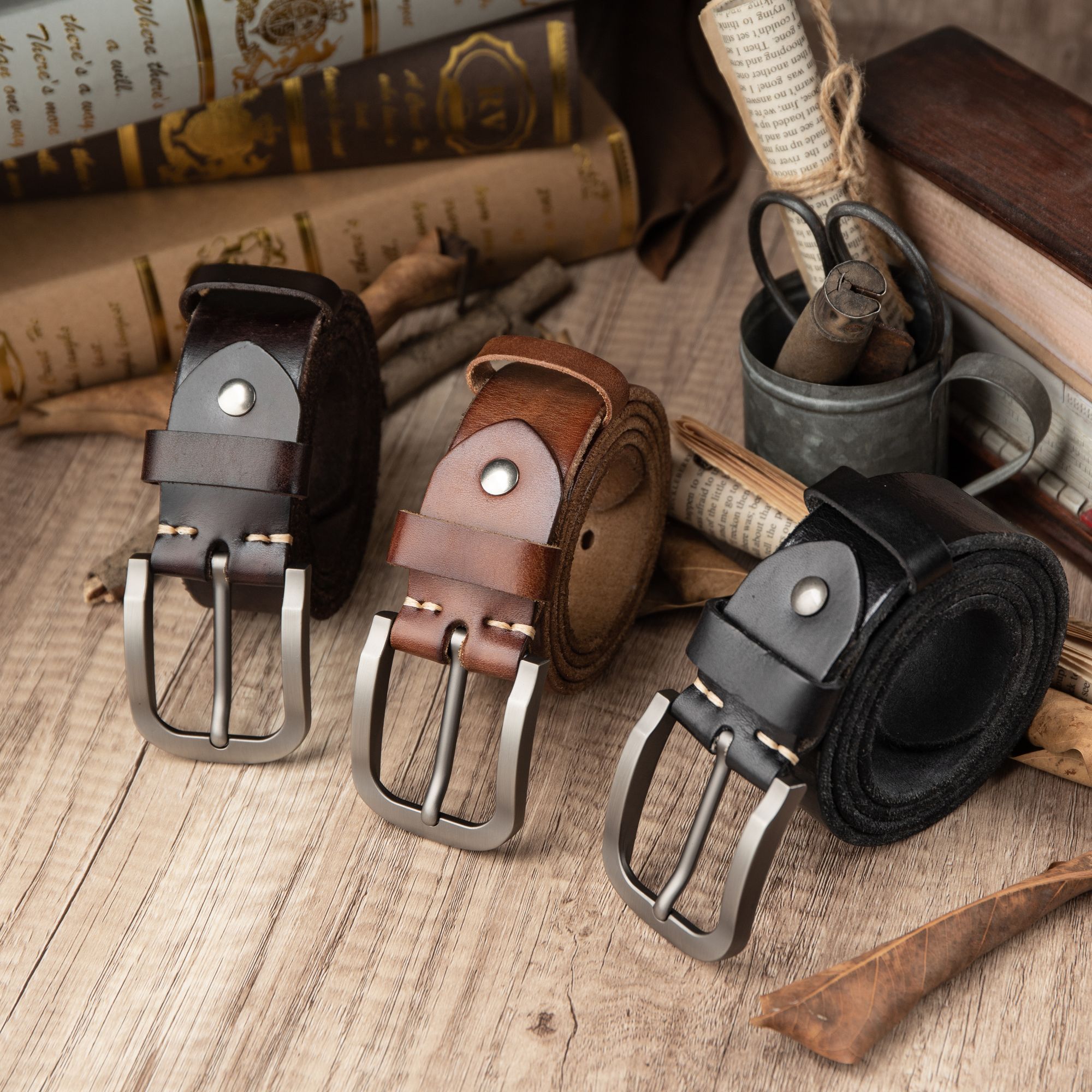 头层牛皮锌合金扣头复古百搭男士皮带时尚毛边款休闲真皮腰带