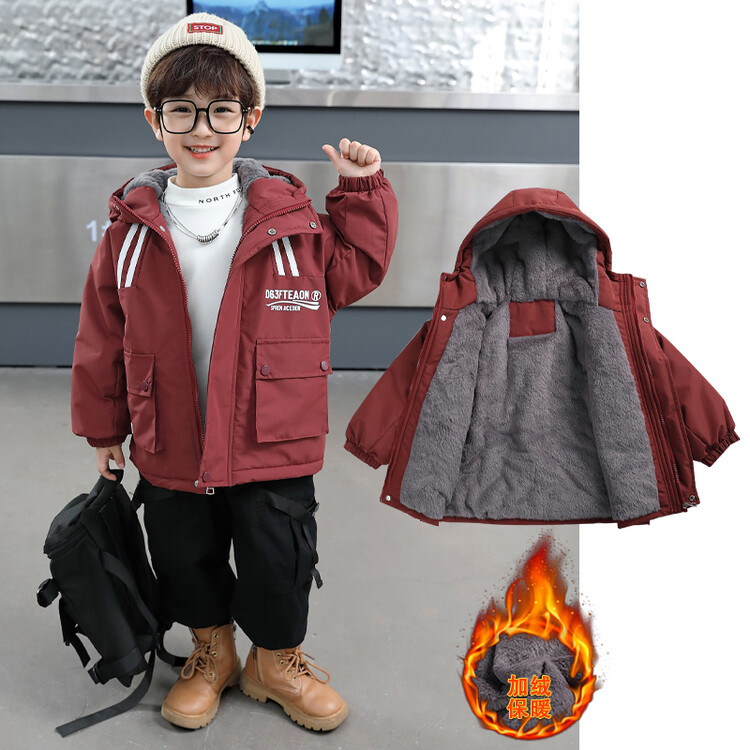 儿童装男童棉服加绒外套冬装新款派克服冬季夹棉休闲宝宝棉衣外套