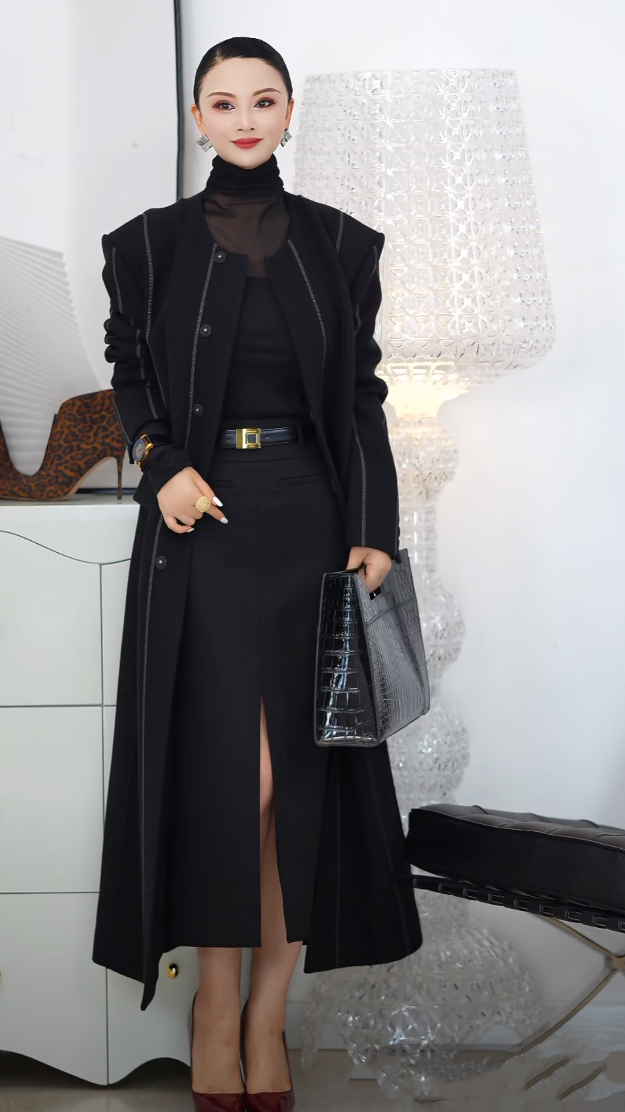 【NG】条纹无领羊毛大衣