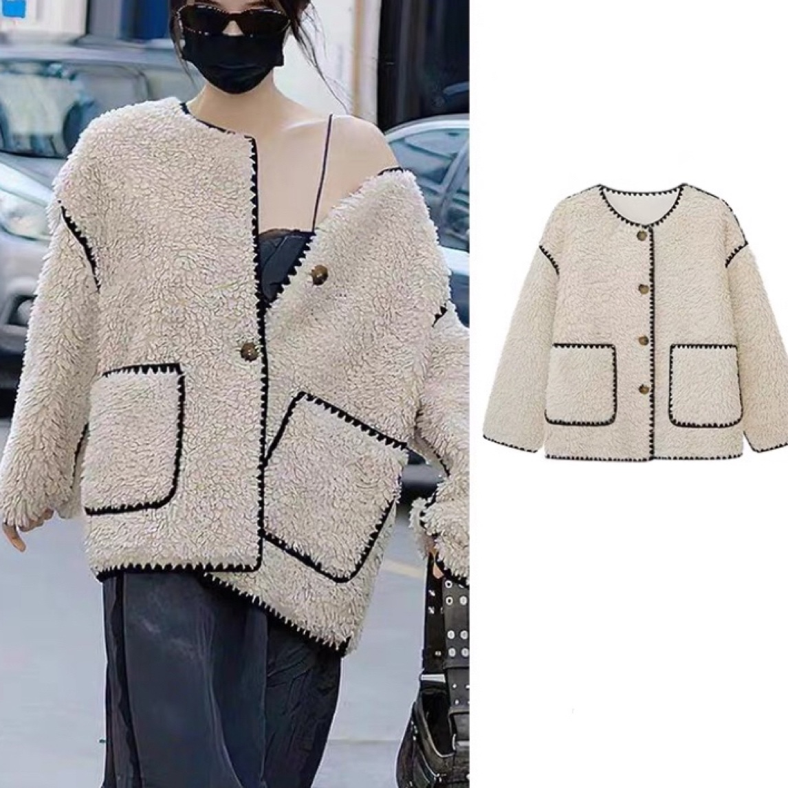 虞书欣摇粒绒羊羔毛外套女秋冬宽松慵懒保暖毛绒小香风时尚大衣潮