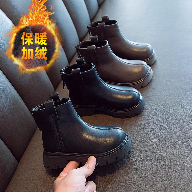 回力瑞女童靴子2023冬季新款儿童短靴加绒马丁靴宝宝皮靴时尚棉靴