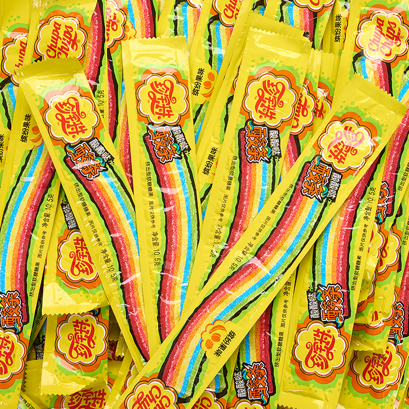 珍宝珠酸条糖彩虹条软糖酸甜果汁果味长条橡皮糖果儿童零食缤纷