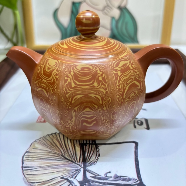 潮州-【灯笼】170cc 潮州原矿朱泥绞泥手拉泡茶壶