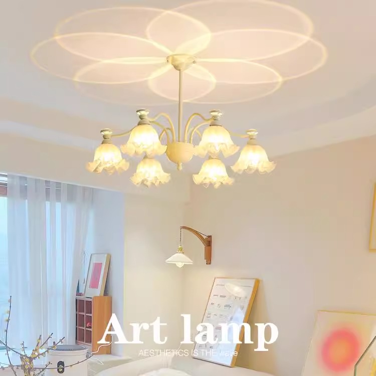 法式复古奶油风吊灯花朵网红氛围玻璃客厅大气餐厅灯书房卧室灯具