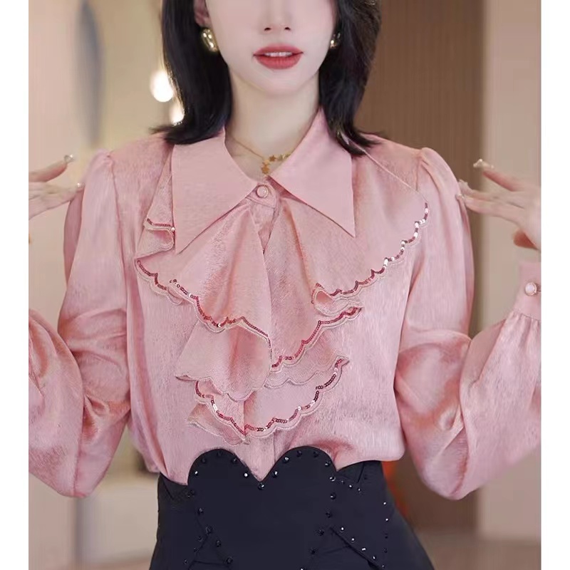 阿莲家  轻奢女装蕾丝荷叶边显瘦气质长袖洋气时尚