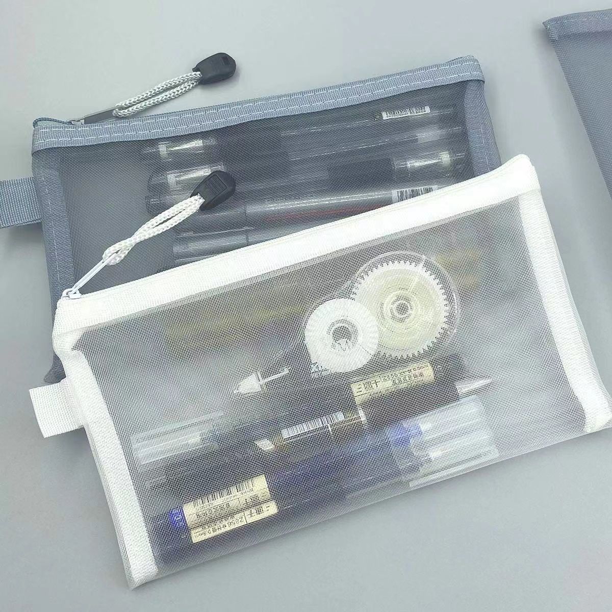 简约透明网纱笔袋学生便携笔袋收纳袋大容量铅笔袋考试专用文具袋