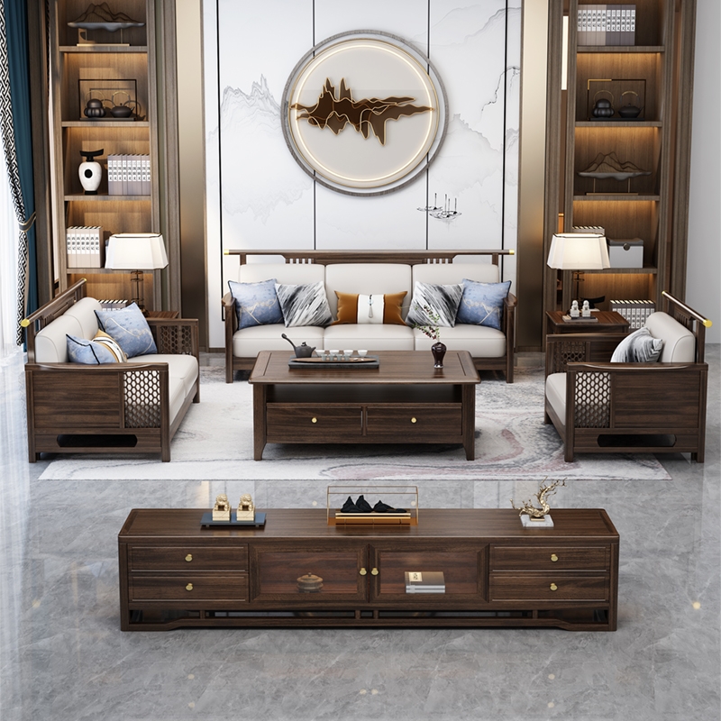 新中式乌金木实木禅意简约家用储物冬夏两用客厅轻奢高端沙发