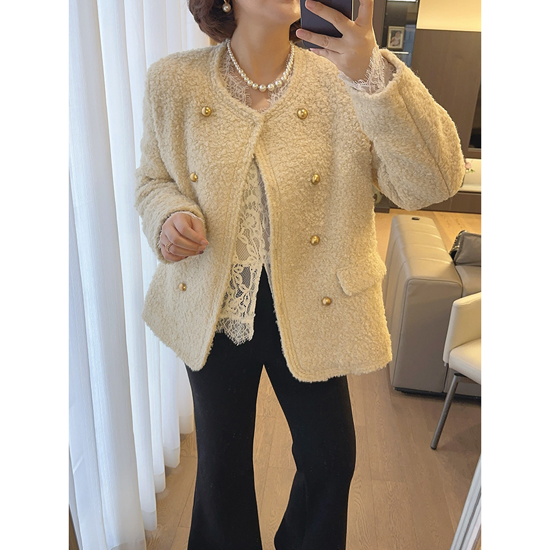 【DIS 清仓】【奶香琉璃】秋冬羊毛小香风圆领外套Z524X18475