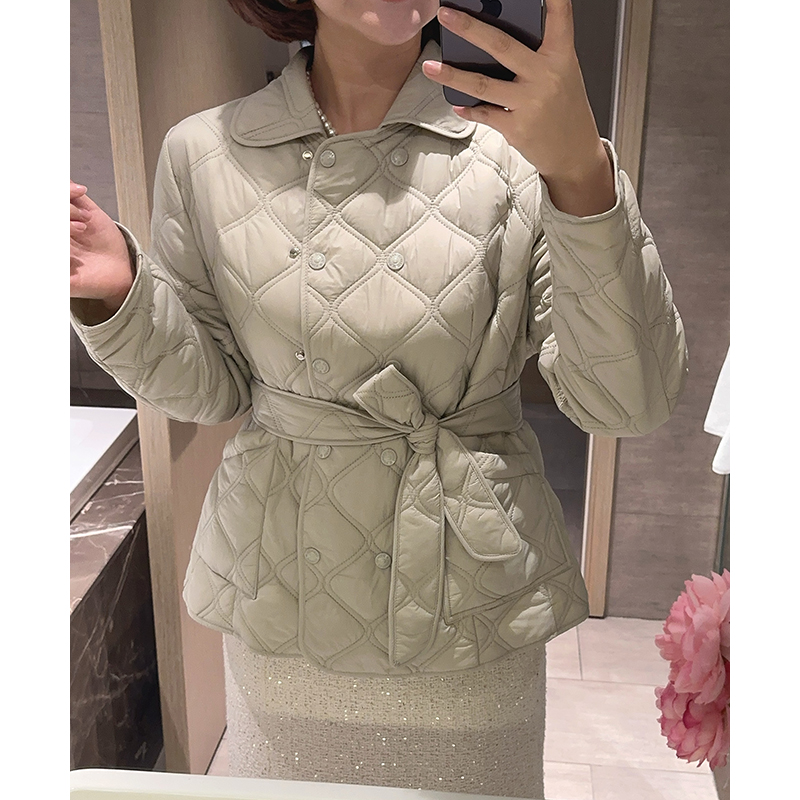 【DIS 清仓】【立冬雪夜】秋冬菱形格翻领收腰系带棉服外套Z524X19293