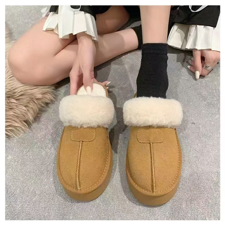 厚底加毧雪地靴包頭半托2024新款時尚百搭加毧包頭半托