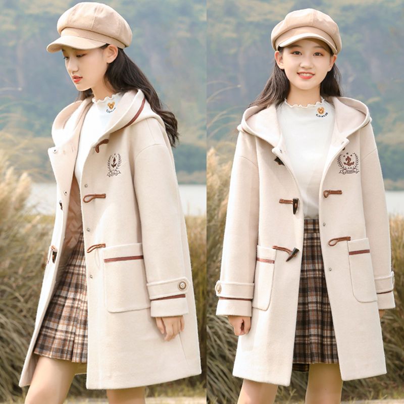 初中学生冬季毛绒呢外套13少女15女孩韩版学院风加厚保暖呢子大衣