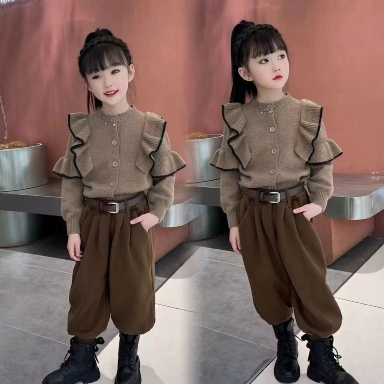 女童秋冬款套装洋气哈伦裤中大儿童装网红洋气时髦毛衣秋装两件套