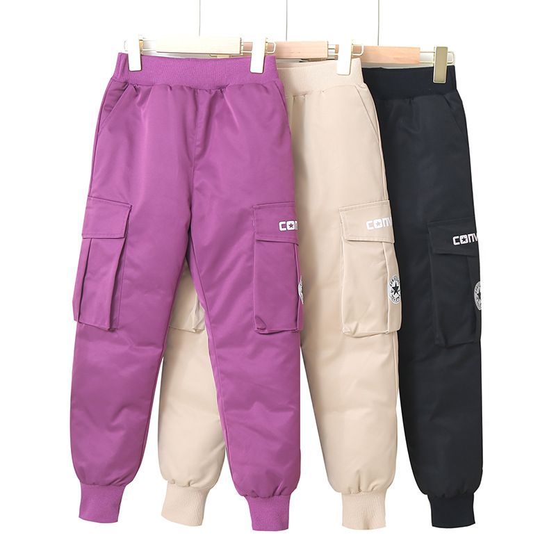 可拆洗内胆儿童羽绒裤中大童冬装新款男女童洋气加厚保暖白鸭绒裤