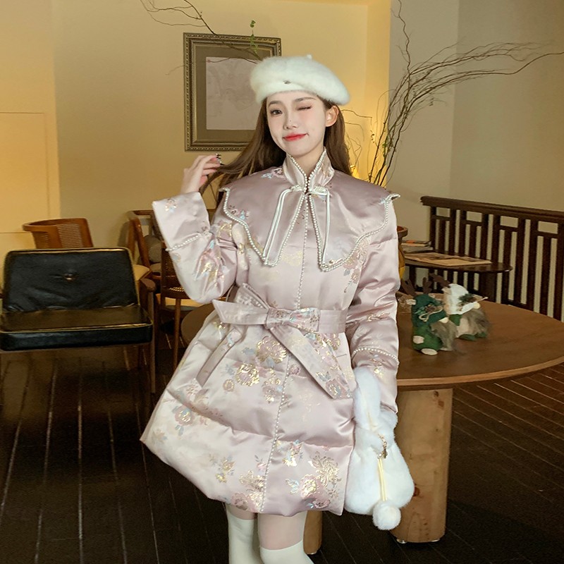 冰冰来了【月光手书】重工提花羽绒服流苏钉珠白鸭绒外套 25593
