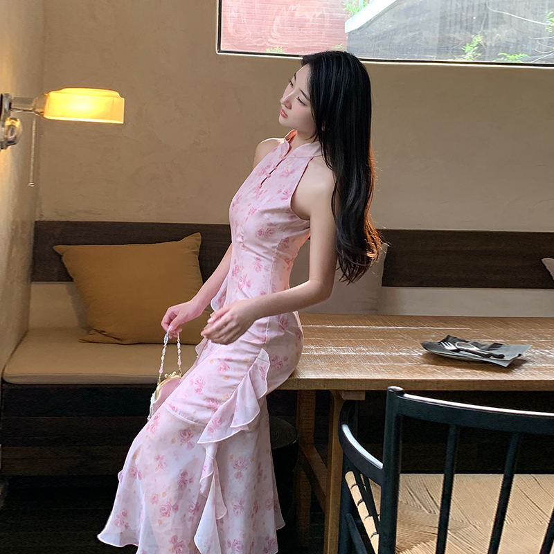 冰冰来了【南风意】新中式改良挖肩旗袍裙优雅国风碎花连衣裙 26060