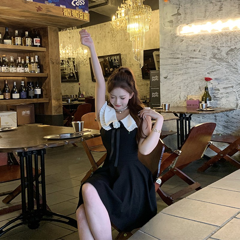 【25301贩卖复古】学院风少女撞色娃娃领连衣裙25301