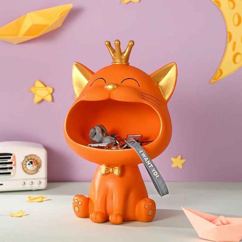 轻奢招财猫客厅摆件创意钥匙收纳盒入门工艺品装饰品家居桌面玄关