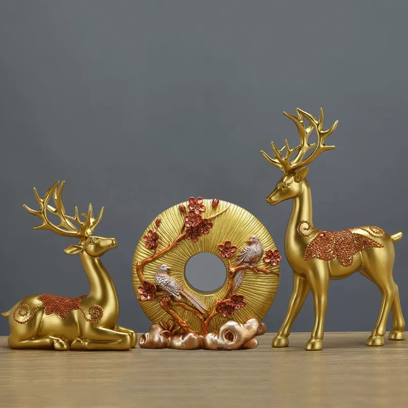 主卧装饰品摆金色酒柜房间办公室创意客厅新中式高档简约麋鹿卧室