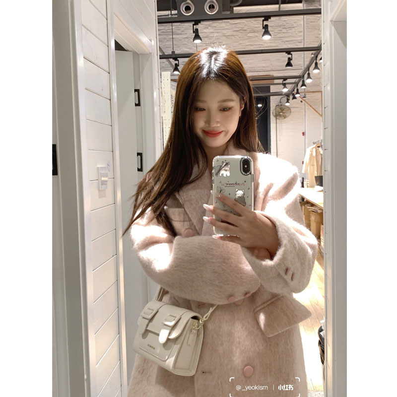 粉色呢子大衣女毛呢外套秋冬2025新款高级感小个子赫本风今年流行