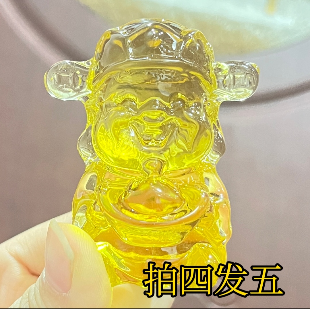 【老师推荐】黄晶琉璃小财神家居摆件百福缸摆件