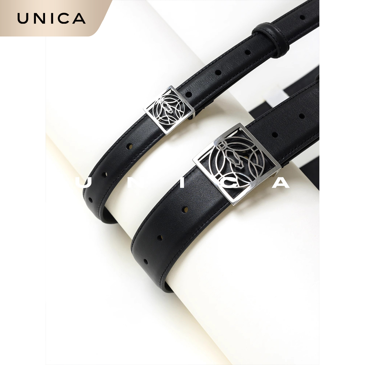 UNICA珍藏版小马图腾_进口奢牌同料头层牛皮_小马图腾镂空腰带