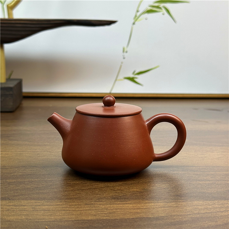 潮州朱泥壶120cc大红袍石瓢壶手拉壶手工茶具紫砂茶具泡茶具茶壶