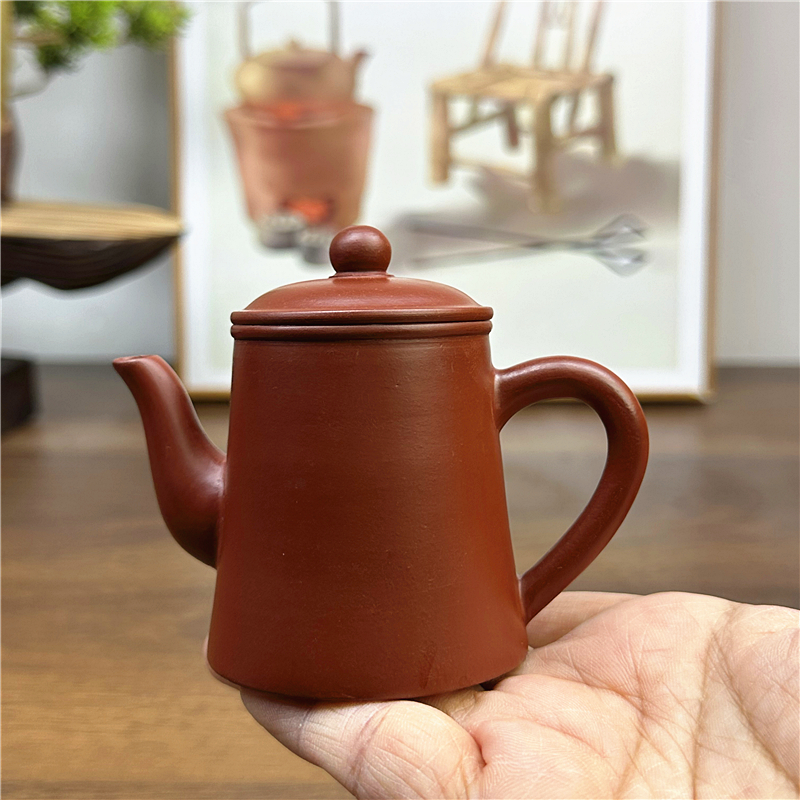 潮州朱泥壶 井栏壶85毫升全手工手拉壶大红袍红泥手工壶紫砂茶壶