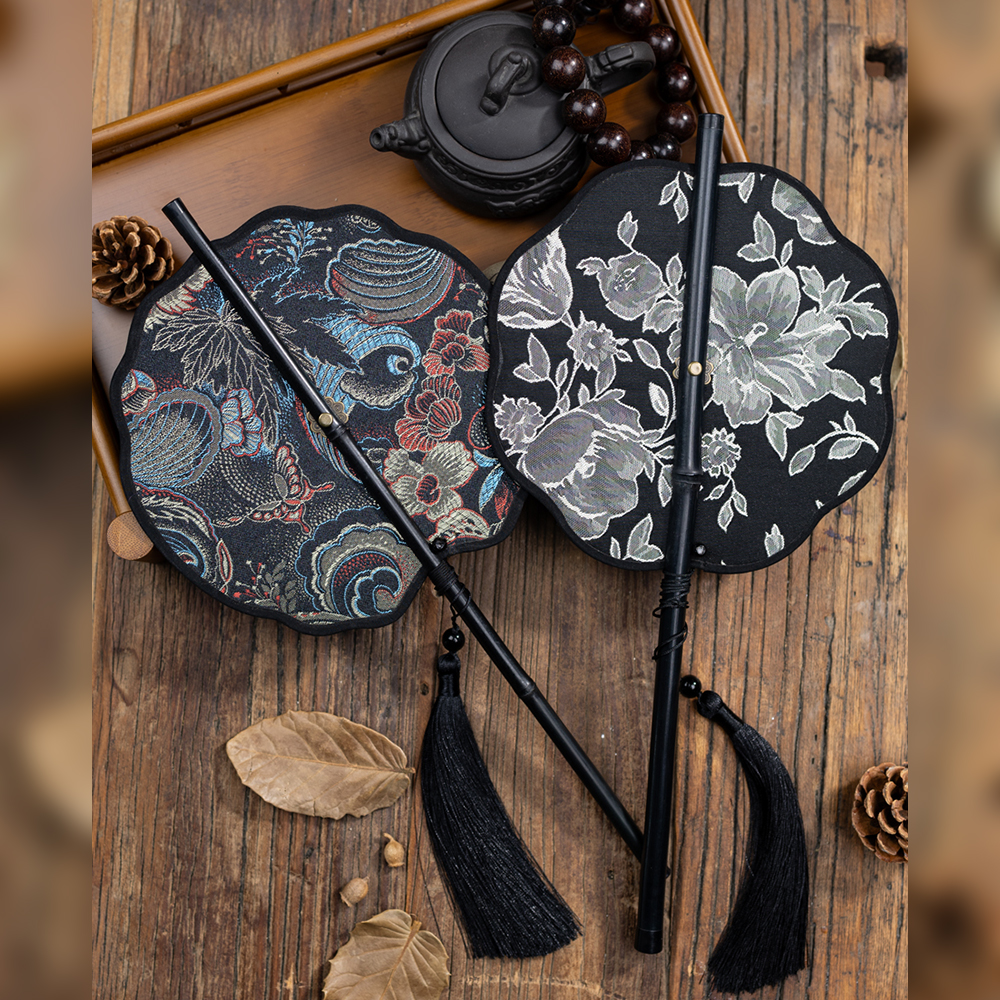 【小号】古风腰扇汉服团扇中国风长柄流苏可卷曲折扇古典挂腰扇子